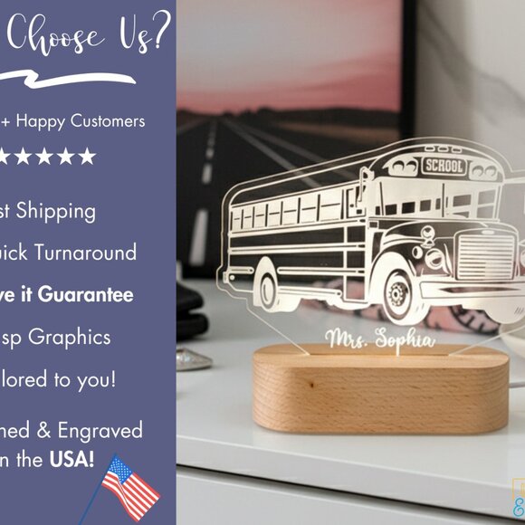 School Bus Night Light – Personalized LED Room Decor for Kids - Picture 4 of 8